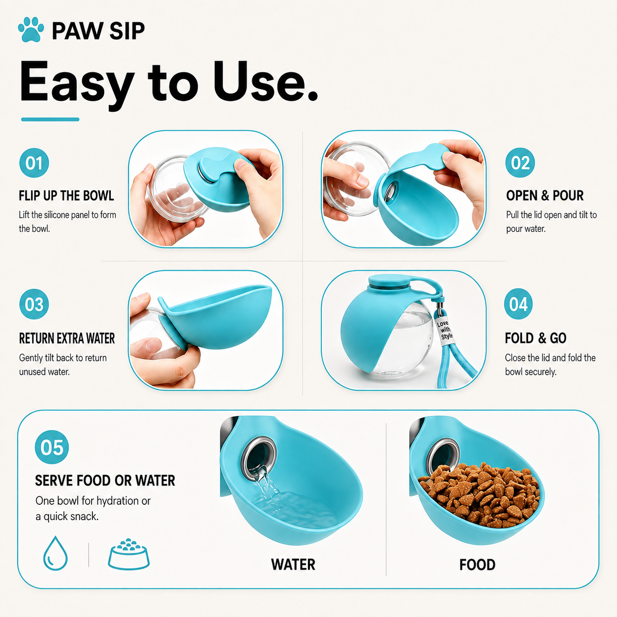 Paw Sip's simple three-step bottle and bowl design