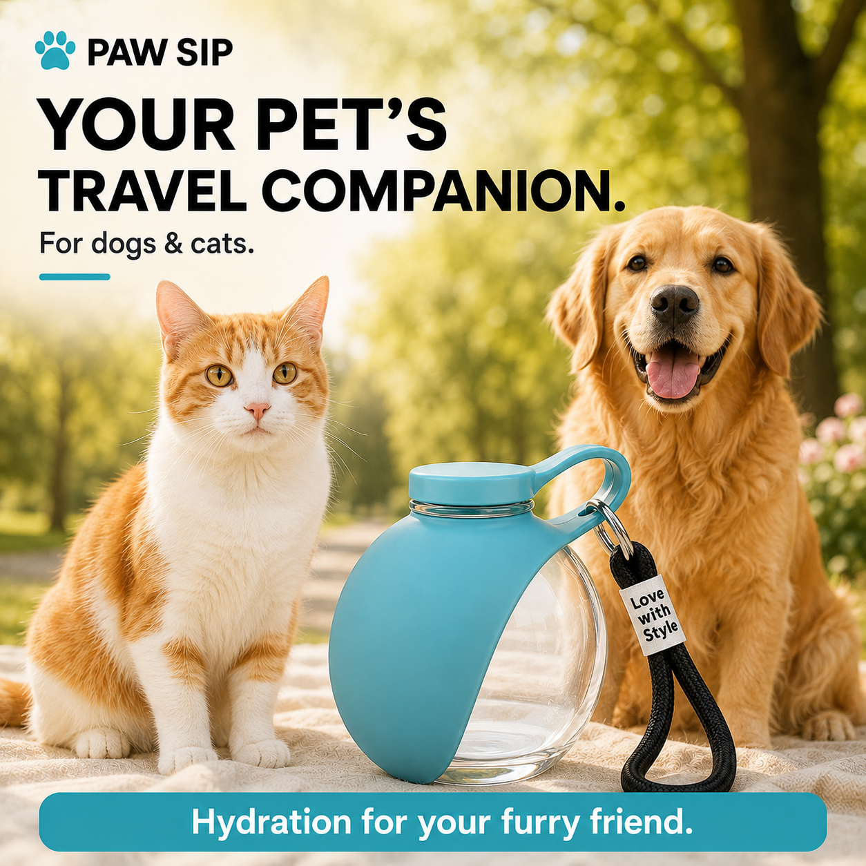 Happy dog on an adventure with Paw Sip