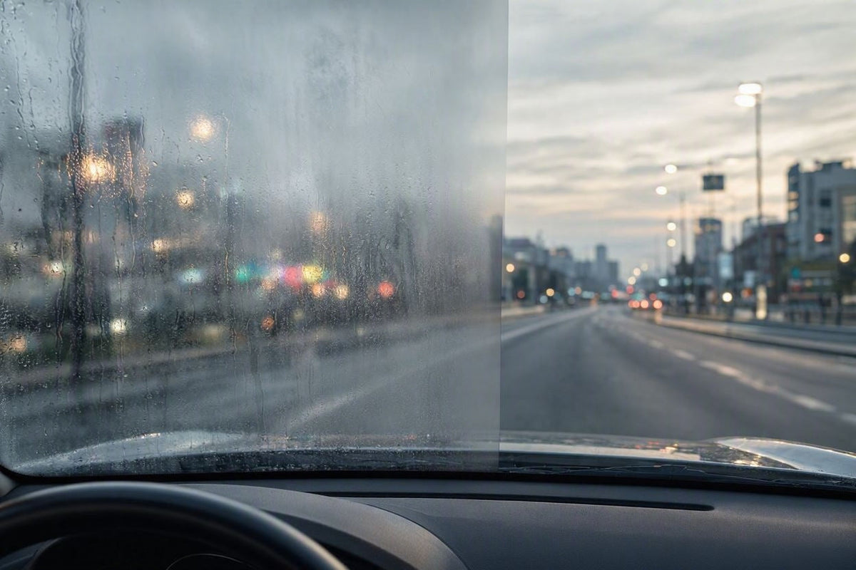Foggy versus clear windshield after ClearXpert