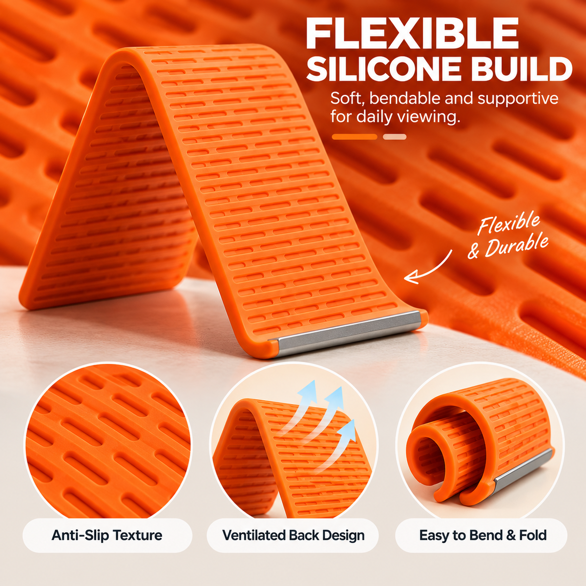 Bendable construction of the FlexLoop phone stand