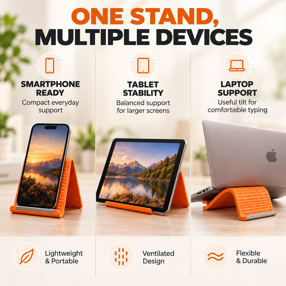 Hands-free phone viewing with a flexible desk stand