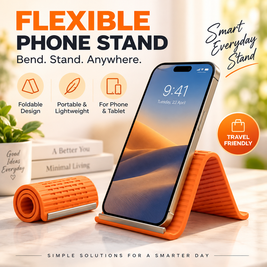 FlexLoop roll-up phone stand supporting a smartphone