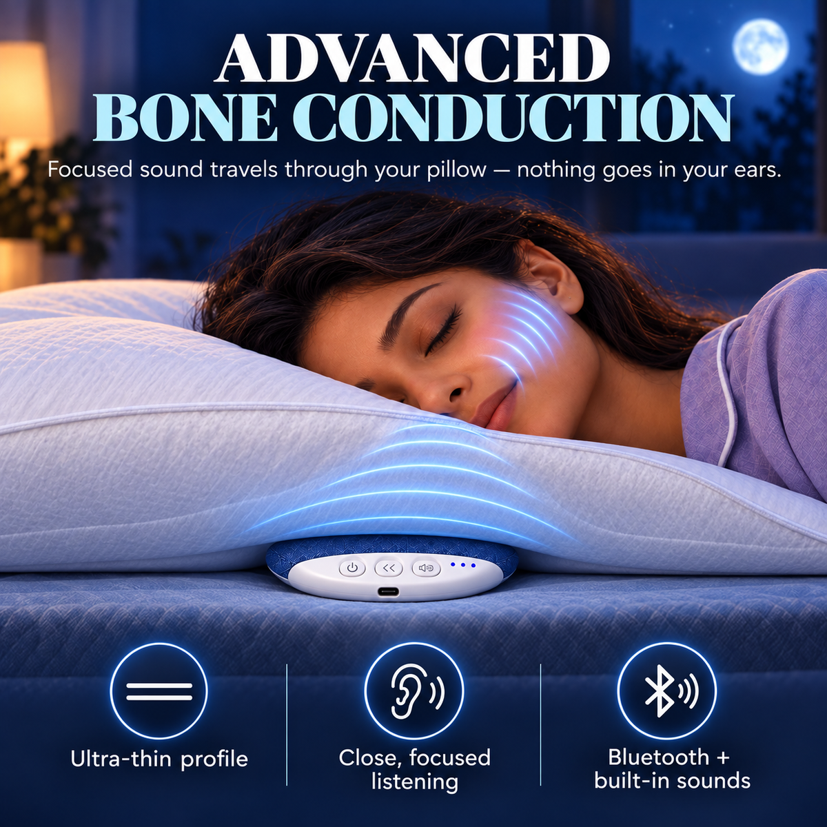 PillowPod bone-conduction technology through an intact pillow