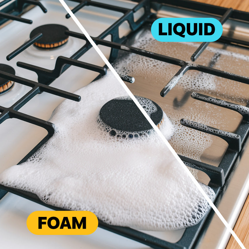 Foam reaching deep kitchen corners