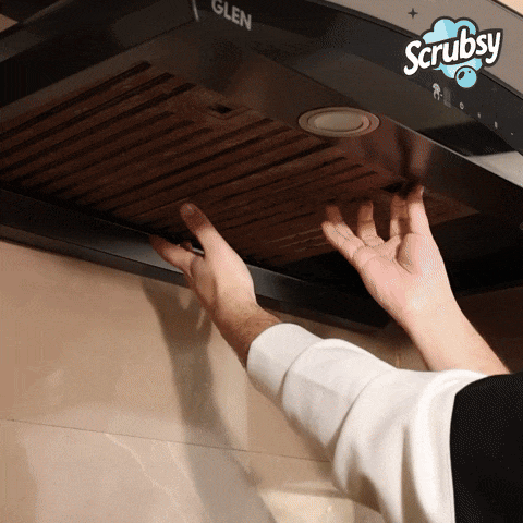Cleaning a kitchen chimney with Scrubsy foam